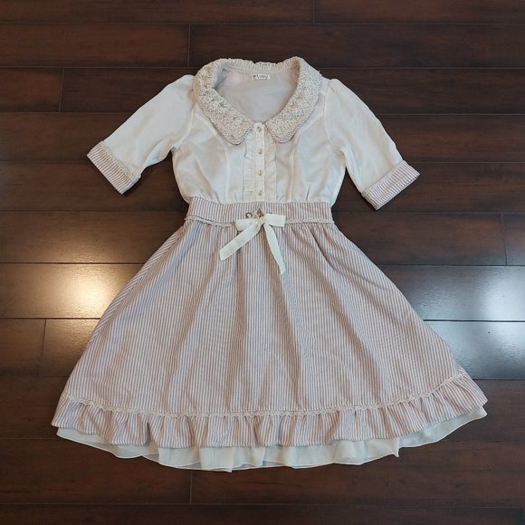 Axes Femme Dresses Axes Femme Cream And Pink Lavender Striped One